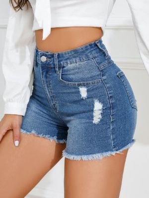 shein essnce ripped raw hem denim shorts sold by SHEIN