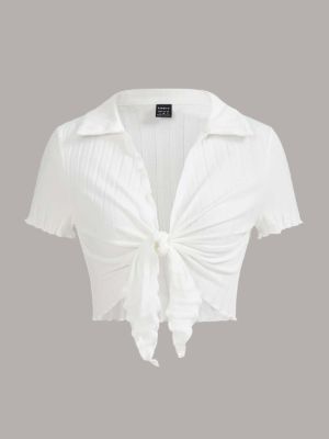 shein qutie lettuce trim knot front crop top sold by SHEIN