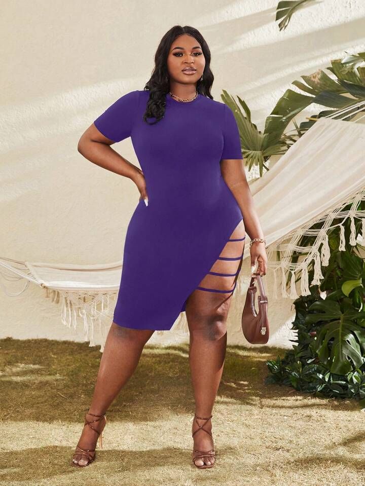 Dazy Polo Neck Slit Hem Fitted Dress Shein SHEIN Shein Slayr Plus