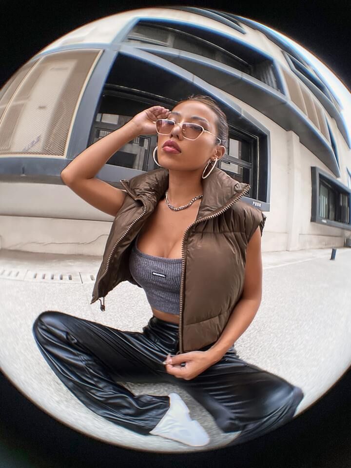 funnel neck crop puffer gilet sold by SHEIN