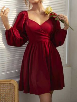 Sweetheart Neck Lantern Sleeve Dress sold by SHEIN