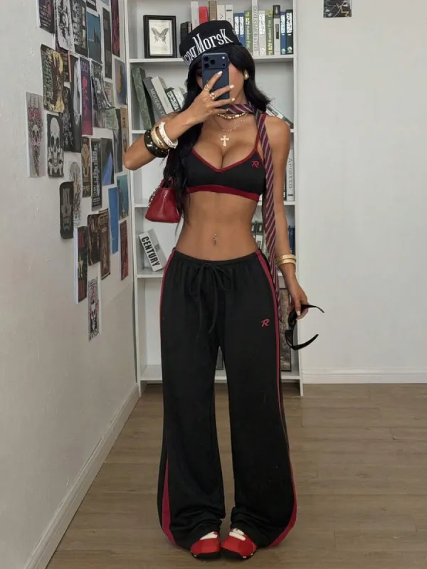 SHEIN HypeZone 2pcs/Set Streetwear Women Contrast Color Patchwork Print Camisole And Sports Sweatpants, Spring/Summer | SHEIN made by SHEIN
