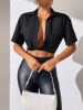SHEIN BAE Drop Shoulder Flap Pocket Twist Hem Crop Blouse sold by SHEIN