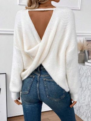 SHEIN LUNE Drop Shoulder Crossover Back Sweater sold by SHEIN