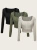 SHEIN Essnce 3pcs Solid Ruched Side Ribbed Knit Crop Tee sold by SHEIN