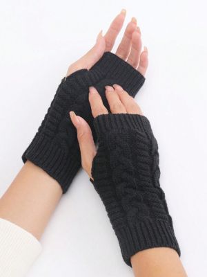1pair Women's Short Knitted Fingerless Gloves With Arm Warmer, Twisted Pattern, Hand Protection For Fall And Winter sold by SHEIN