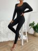 SHEIN PETITE Solid Scoop Neck Unitard Jumpsuit sold by SHEIN