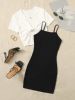 SHEIN EZwear Lettuce Trim Knot Front Tee & Cami Dress sold by SHEIN