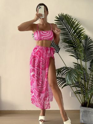 shein swim vcay swirl print bikini set cami bra & high waisted bottom & beach skirt 3 piece bathing suit sold by SHEIN
