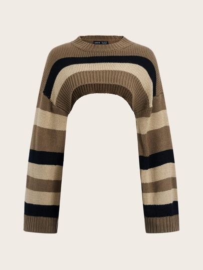 SHEIN ICON Stripe Pattern Drop Shoulder Super Crop Y2K Grunge Sweater Without Cami sold by SHEIN
