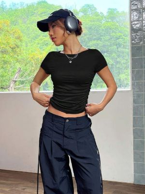 SHEIN EZwear Solid Ruched Crop Tee sold by SHEIN