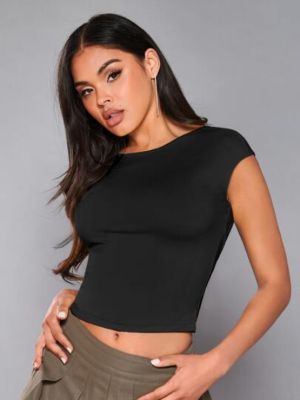 SHEIN BAE Casual Eenkleurig T-shirt Zonder rug sold by SHEIN