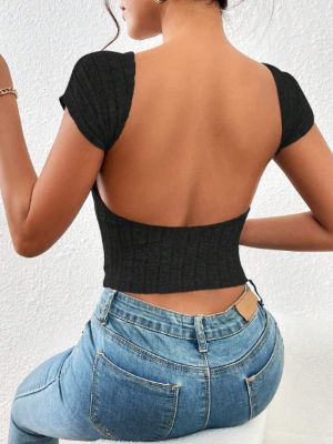 shein privé solid backless crop tee sold by SHEIN