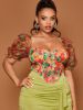SHEIN BAE Bustier Top mit Blume Muster, Puffärmeln, gebogenem Saum sold by SHEIN