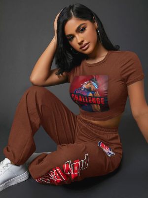SHEIN SXY Letter & Figure Graphic Crop Tee sold by SHEIN