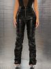 SHEIN ICON Zip Up Ruched Patent Pants sold by SHEIN