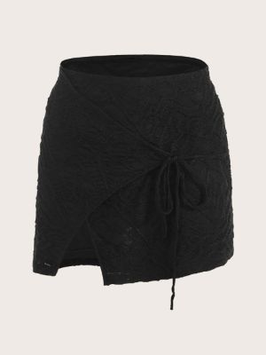 SHEIN ICON Solid Split Hem Lace Skirt sold by SHEIN
