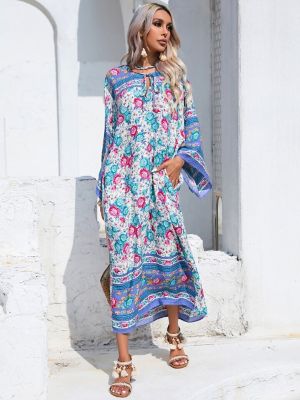 SHEIN VCAY Floral Print Tie Neck Flounce Sleeve Dress sold by SHEIN