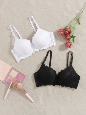 2pack Scallop Trim Lace Underwire Bra Set made by SHEIN