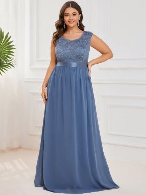 EVER-PRETTY Plus Solid Contrast Lace Chiffon A-line Formal Dress sold by SHEIN