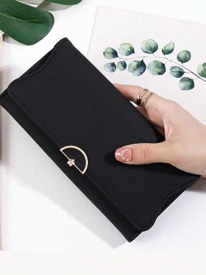 Flower Decor Long Wallet Pu Black Daily Life Checkbook Cover Fashion Modern Business Slim Portable Versatile Large Capacity Credit Card Zipper ID Card Money Cash Storage business casual Perfect school College Work Business Commute Teachers' Day Back to School Holiday Office Anniversary Lover for Birthday Gift On Valentine Day Christmas Lady Female Women White-collar Workers College Student sold by SHEIN