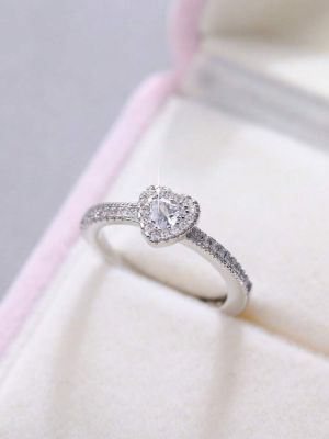 1pc Glamorous Cubic Zirconia Heart Decor Ring For Women For Gift sold by SHEIN