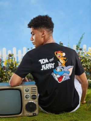 TOM & JERRY X SHEIN Manfinity Hypemode Men 1pc Cotton Cartoon & Letter Graphic Tee sold by SHEIN