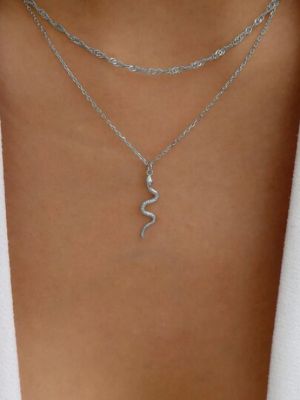 Snake Charm Layered Necklace sold by SHEIN