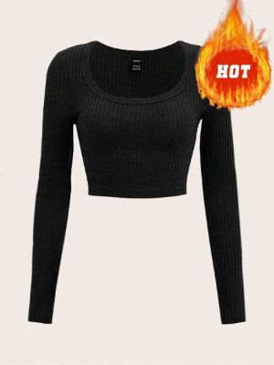 shein ezwear scoop neck rib-knit crop tee sold by SHEIN