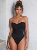 Apperloth A Solid Mesh Ruched Tube Corset Bodysuit sold by SHEIN