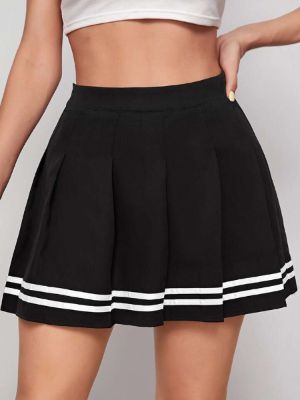 shein qutie zipper side striped tape detail pleated skirt sold by SHEIN