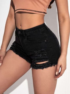 SHEIN EZwear Ripped Raw Cut Denim Shorts sold by SHEIN