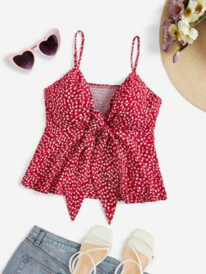 SHEIN WYWH Women's Front Knot Floral Print Cami Tank Top sold by SHEIN