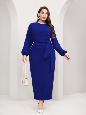 SHEIN Modely Plus Lantern Sleeve Belted Bodycon Dress sold by SHEIN