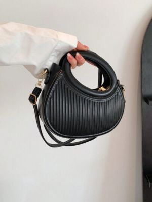 Fashion black niche design French gentle lady new trend commuter date hand-held one-shoulder cross-body women's bag Stripes Embossed Handbags Fashion Round Crossbody Bag Womens Double Handle Novelty Purses sold by SHEIN