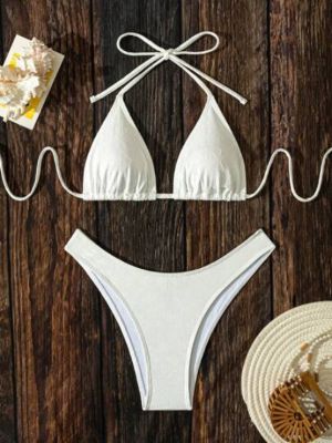 SHEIN Swim Basics Textured Triangle Cup Bikini Swimsuit Set Wedding sold by SHEIN