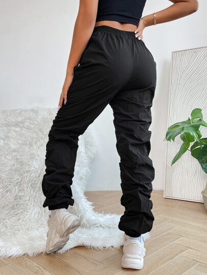 SHEIN PETITE Elastic Waist Ruched Summer Pants sold by SHEIN