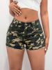 SHEIN ICON Women's Low-Rise Camo Distressed Denim Shorts With Pockets sold by SHEIN