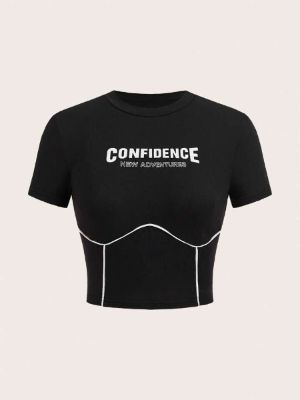 shein coolane slogan graphic contrast piping tee sold by SHEIN