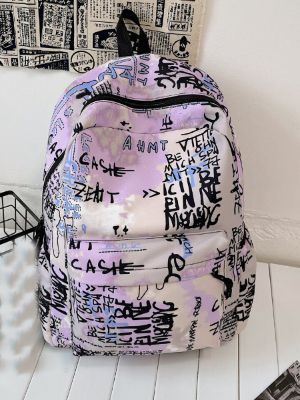 Waterproof,Lightweight Allover Letter Graphic Zip Backpack School Bag For Graduate, Teen Girls, Freshman, Sophomore, Junior & Senior In College, University & High School, Perfect For Outdoors ,Travel & Back To School sold by SHEIN