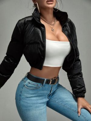 SHEIN SXY Zip Up Crop Puffer Coat sold by SHEIN