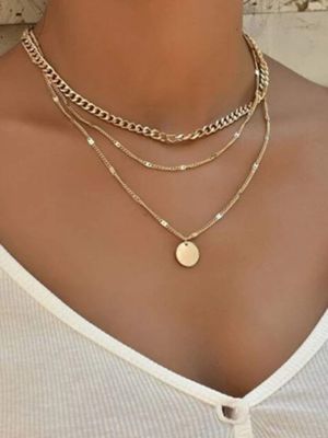 new fashion alloy chain clavicle chain creative vintage simple gold multi-layer necklace for women made by SHEIN