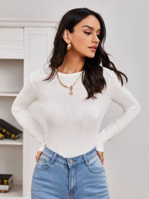 SHEIN Essnce Round Neck Rib-knit Solid Tee sold by SHEIN