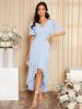 shein belle solid v neck butterfly sleeve ruffle wrap high low hem bridesmaid dress sold by SHEIN