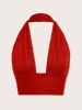 SHEIN ICON Solid Backless Crop Halter Top sold by SHEIN