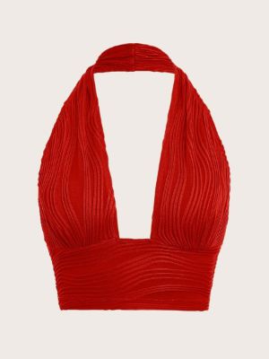 SHEIN ICON Solid Backless Crop Halter Top sold by SHEIN