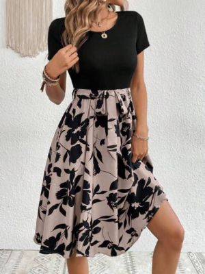 Floral Print Belted Dress sold by SHEIN