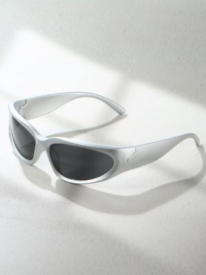 1pair Women White Wrap Design Y2K Fashion Glasses For Outdoor sold by SHEIN