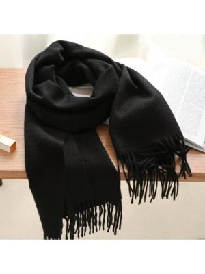 1pc Women's Black Thickened Plush Wool Double-sided Imitated Cashmere Scarf, Elegant And Fashionable, Couple Shawl Scarf, Versatile And Warm, Suitable For Daily Use In Autumn And Winter sold by SHEIN