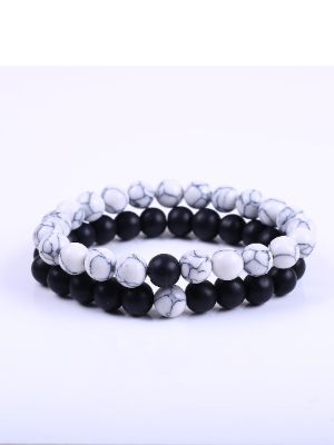 1pair Simple Matte White Howlite Beaded Bracelet Suitable For Daily Wear By Couples sold by SHEIN